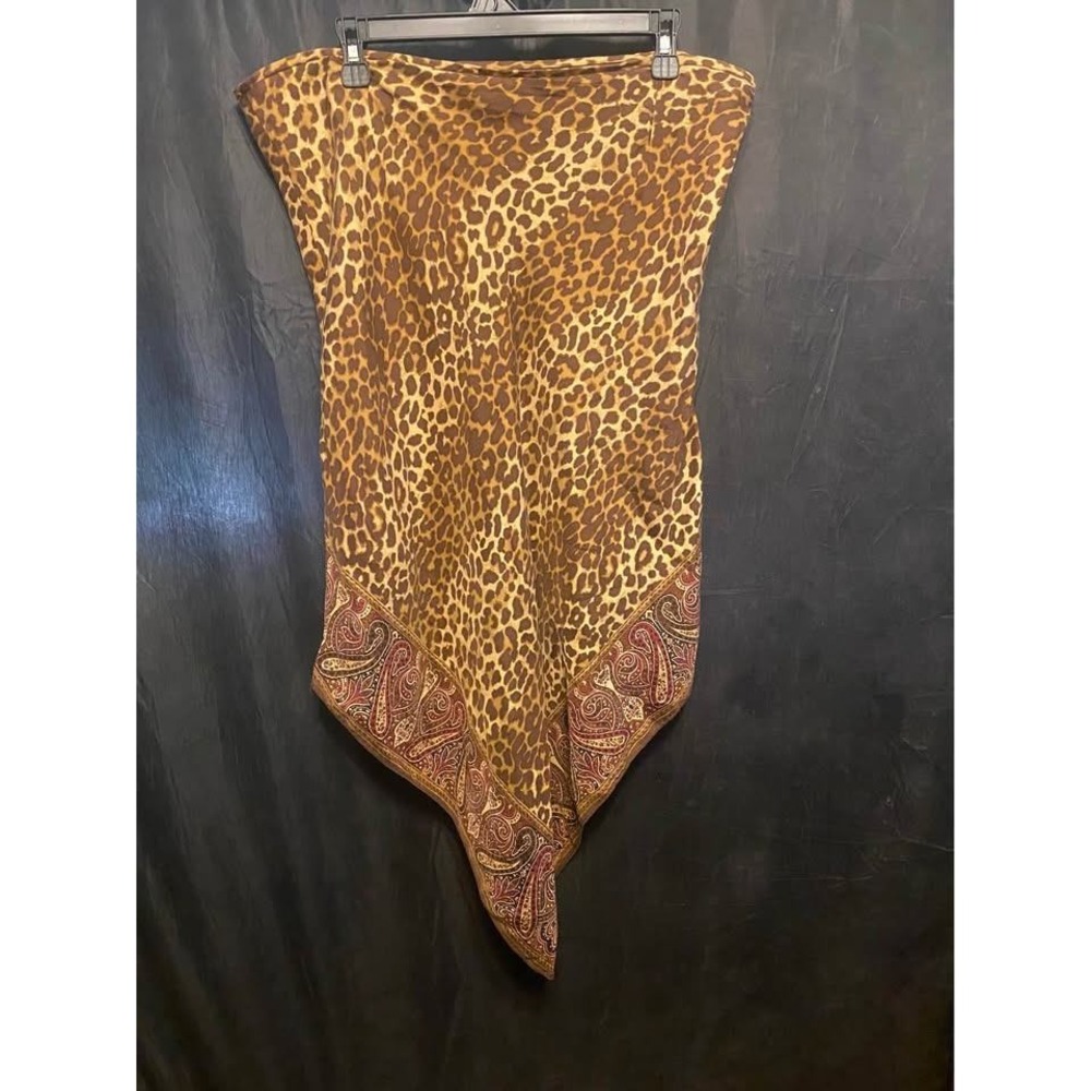Vintage Gap Women sz 16 Silk Leopard Print Paisley Border Handkerchief Hem Skirt